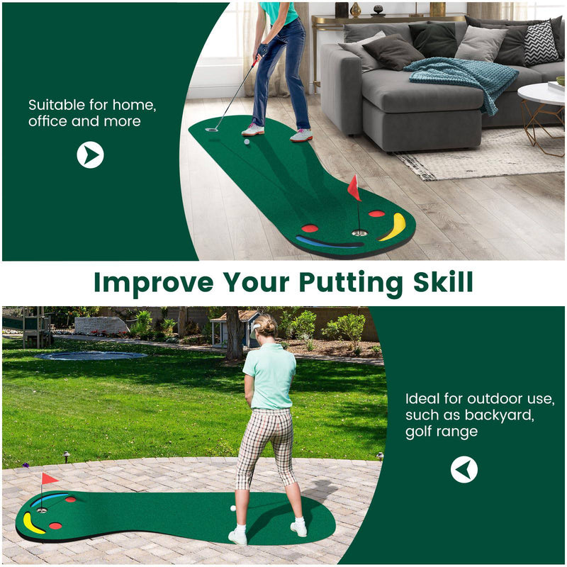 COSTWAY Golf Putting Green Set, Par Three Putting Mat with 3 Putting Cups, 1 Flag and Golf Hole Covers, Indoor Outdoor Putt Green Carpet for Golf Putting Practice - Golf Gift