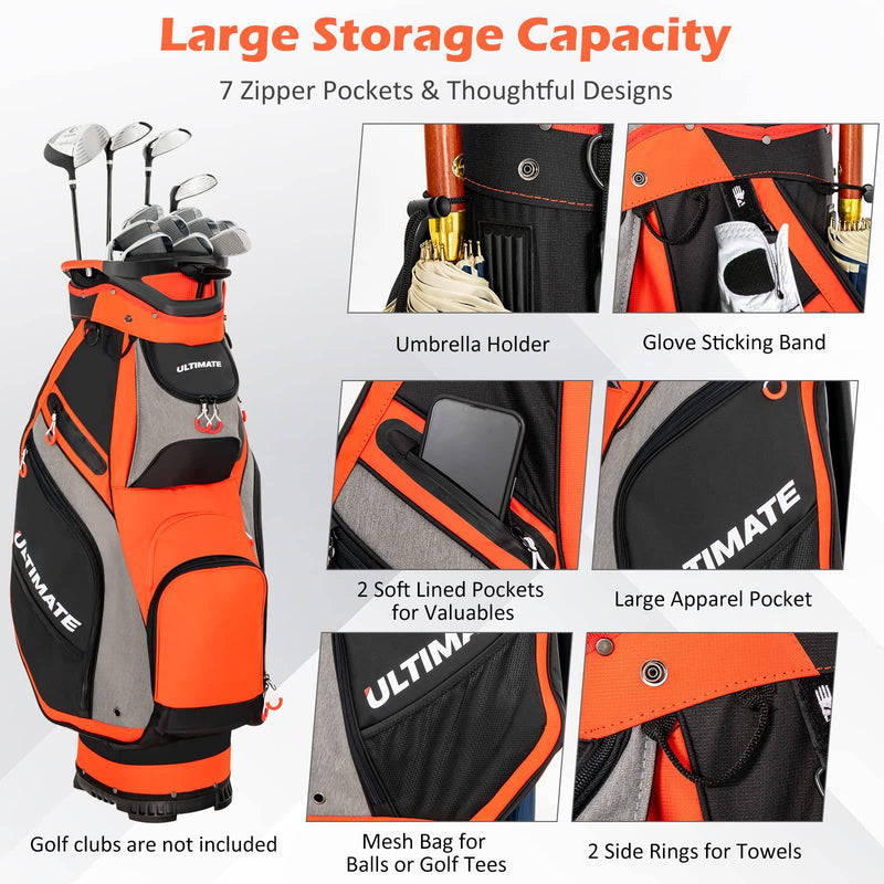 COSTWAY Golf Cart Bag with 14 Way Dividers, 7 Pockets, Rain Cover and Shoulder Strap, Lightweight Golf Clubs Strorage Bags for Men & Women (Black + Red) - Golf Gift