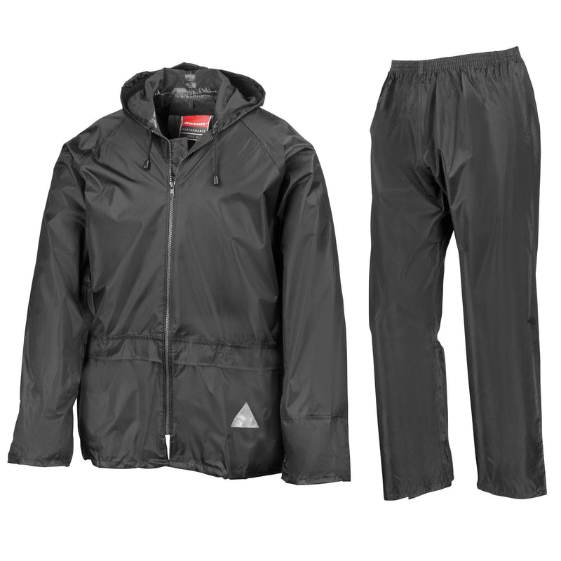 Result Mens Heavyweight Waterproof Rain Suit (Jacket & Trouser Suit) (M) (Black) - Golf Gift