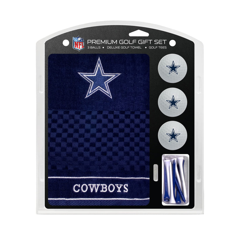 TEAM GOLF NFL Dallas Cowboys Gift Set: Embroidered Golf Towel, 3 Golf Balls, and 14 Golf Tees 2-3/4" Regulation, Tri-Fold Towel 16" x 22" & 100% Cotton - Golf Gift