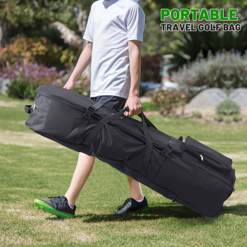 DAREKUKU Soft Golf Travel Bags with Stabilizing Straps, Heavy Duty 900D Polyester Oxford Wear Resistant, Extra Storage Pocket, Upgraded rubber Wheels - Golf Gift