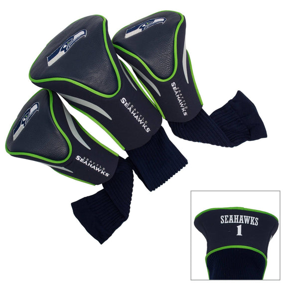 Team Golf NFL Seattle Seahawks Contour Golf Club Headcovers (3 Count) Numbered 1, 3, & X, Fits Oversized Drivers, Utility, Rescue & Fairway Clubs, Velour lined for Extra Club Protection - Golf Gift