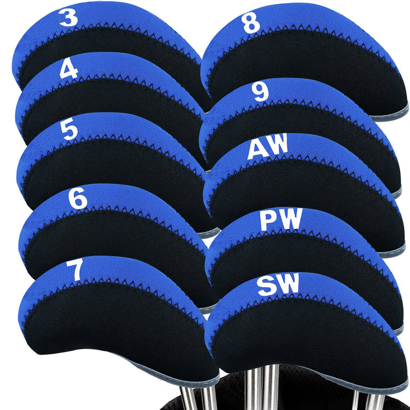 Golf Iron Head Covers with Number Printed Value 10 Pcs/Set, Golf Headcovers for Iron Club Lightweight Durable Portable Fit All Irons Clubs (Blue) - Golf Gift