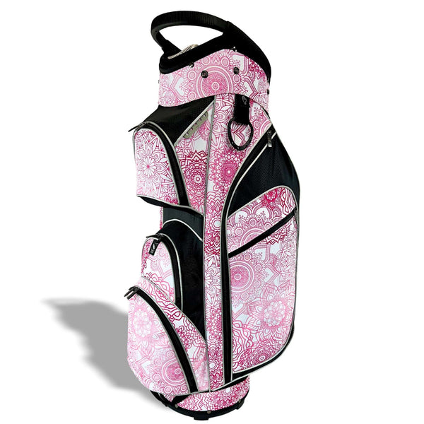 Womens Golf Bag - Taboo Fashions Lightweight Ladies Cart Bag, 14-Way, 7 Zippered Pockets, Rain Hood, Insulated Beverage Compartment (Pink Mandala) - Golf Gift