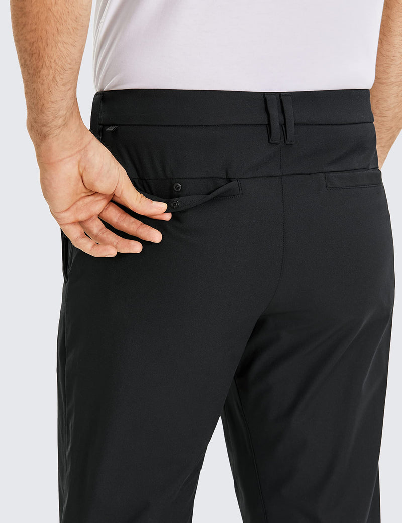 CRZ YOGA Men's Stretch Golf Trousers - 32" Slim Fit Quick Dry Work Casual Outdoor Waterproof Pant with Pockets Black 34W x 32L - Golf Gift