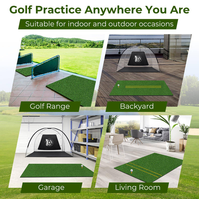 COSTWAY Golf Hitting Mat, 5 x 3 FT/5 x 4 FT Artificial Turf Mat with 2 Rubber Tees and 2 Alignment Sticks, Golf Training Mat for Home Backyard Garage (152 x 92 cm,27mm thick) - Golf Gift