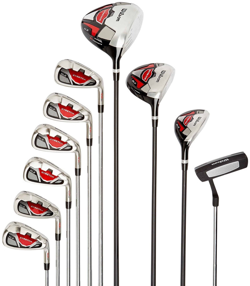 Wilson Amazon Exclusive Men's Stretch Beginner Complete Set, 10 Golf Clubs with Stand Bag, Black/Grey/Red, Standard Length - Golf Gift