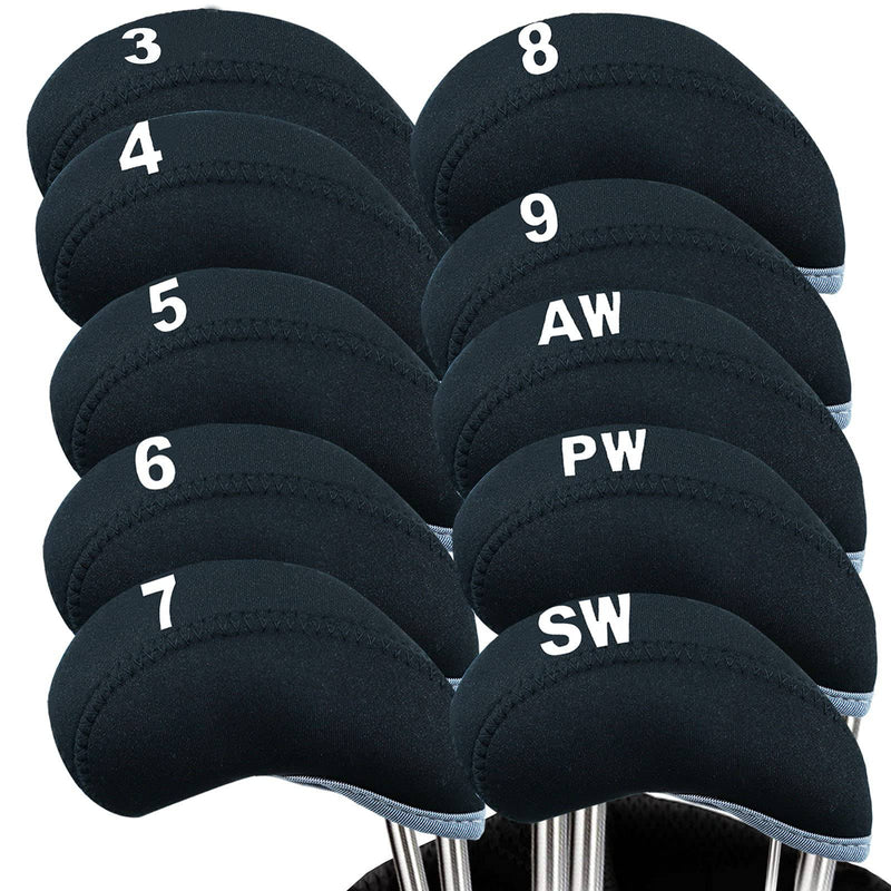 Golf Iron Head Covers with Number Printed Value 10 Pcs/Set, Golf Headcovers for Iron Club Lightweight Durable Portable Fit All Irons Clubs (Black) - Golf Gift