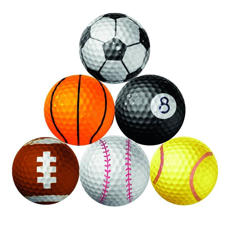 Longridge Novelty Golf Balls - Multi Sports (Pack of 6) - Golf Gift