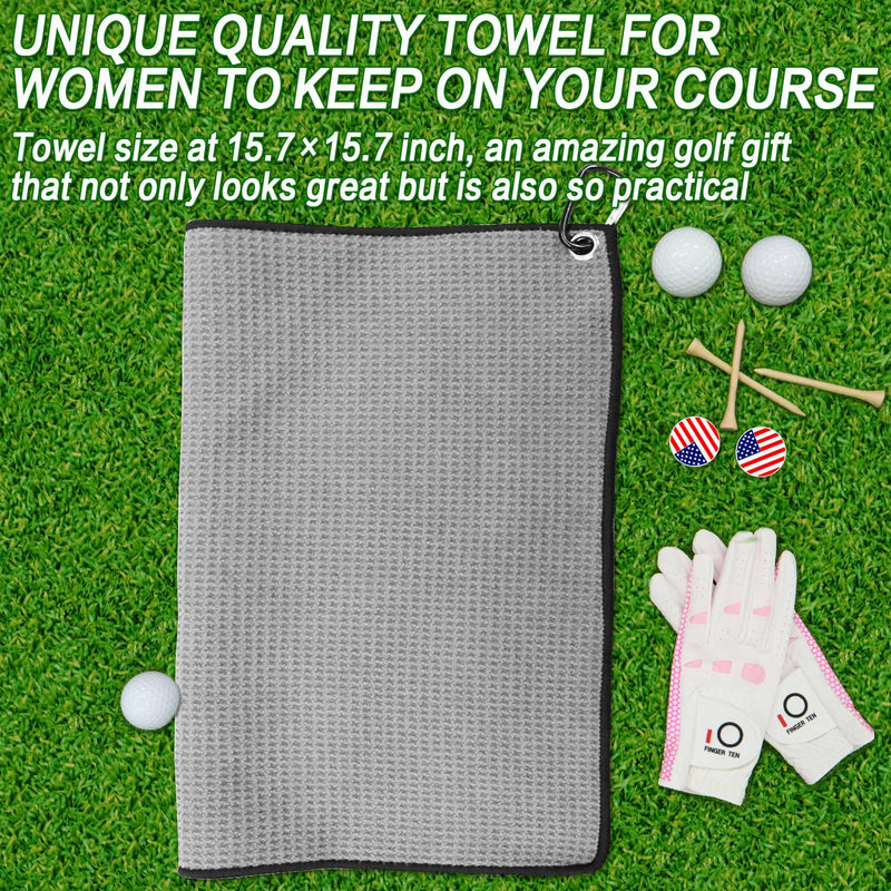 FINGER TEN 3 Pack Golf Towels Microfiber Waffle Pattern Tri-Fold 16“x16”with Heavy Duty Carabiner Clip, Golf Cleaning Towel Superior Water Absorption and Quick Dry (Multicolor) - Golf Gift