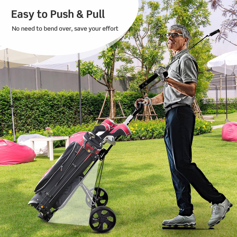 GYMAX Golf Cart, 2 Wheel Foldable Push Pull Golf Trolley, Lightweight Compact Scorecard Bag Holder Cart - Golf Gift