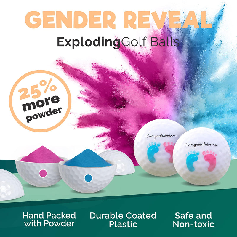 Gender Reveal Exploding Golf Balls Set for Gender Reveal Parties - ONE Wooden Tee, ONE Pink and ONE Blue Powder Filled Exploding Gender Reveal Golf Ball Included in Each Set (X-Large - Pink/Blue) - Golf Gift