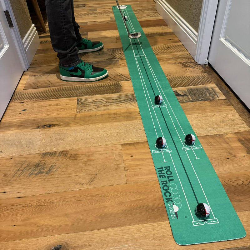 EyeLine Golf Roll The Rock Putting Mat - Have Fun Perfecting Stroke, Alignment, Speed Control, Visualization, Consistency - Outdoor-Indoor-Compact - Rolls Out Flat and Smooth - Built in Training Lines - Golf Gift