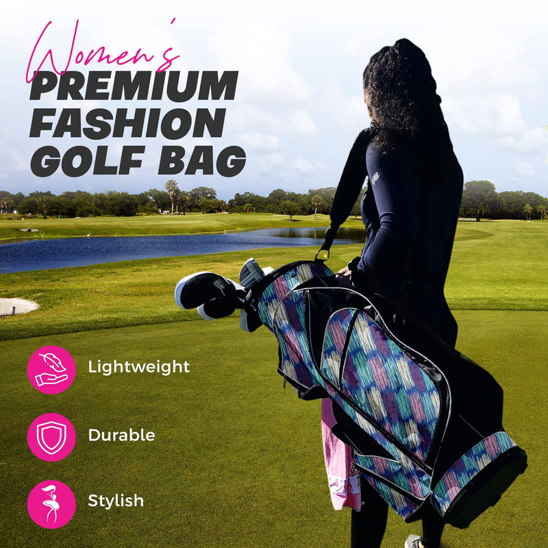 Womens Golf Bag - Taboo Fashions Lightweight Ladies Cart Bag, 14-Way, 7 Zippered Pockets, Rain Hood, Insulated Beverage Compartment (Posh Blue) - Golf Gift