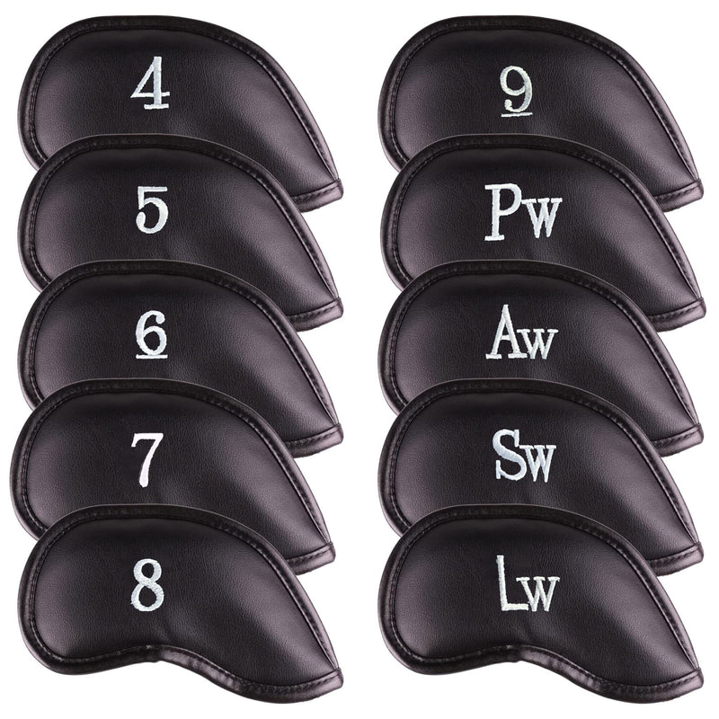 Premium Magnetic Leather Iron and Wedge Golf Club Head Covers | Set of 10 | Fits Most Clubs | Embroidered Club Label on Both Sides of Club Head Cover - Golf Gift