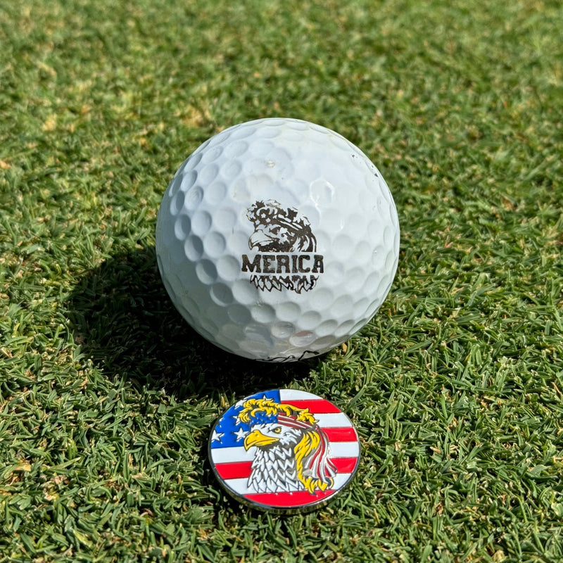 Bald Eagle Bandana Golf Ball Marker and Hat Clip - American Flag Bald Eagle Golf Ball Markers and Hat Clip - Magnetic Novelty America Golf Ball Marker Hat Clip - USA Golf Ball Markers and Hat Clip - Golf Gift