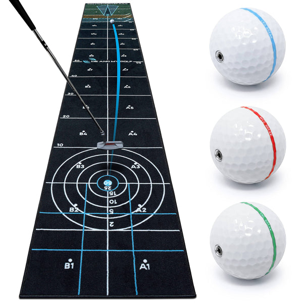 ME AND MY GOLF 6 IN 1 Games Golf Putting Mat (14ft) - Includes Instructional Training Videos, Black - Golf Gift