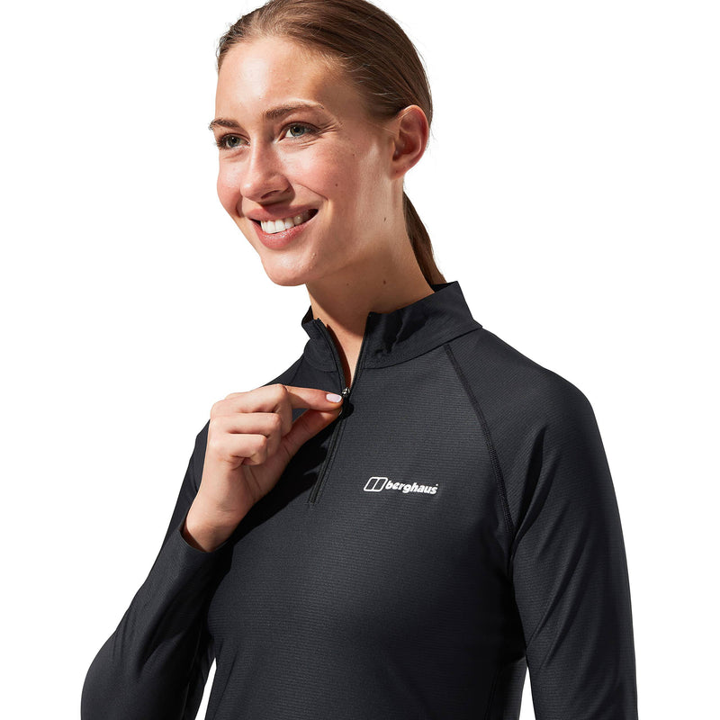 Berghaus Women's 24/7 Half Zip Long Sleeve Tech Baselayer T-Shirt, Black, 12 - Golf Gift