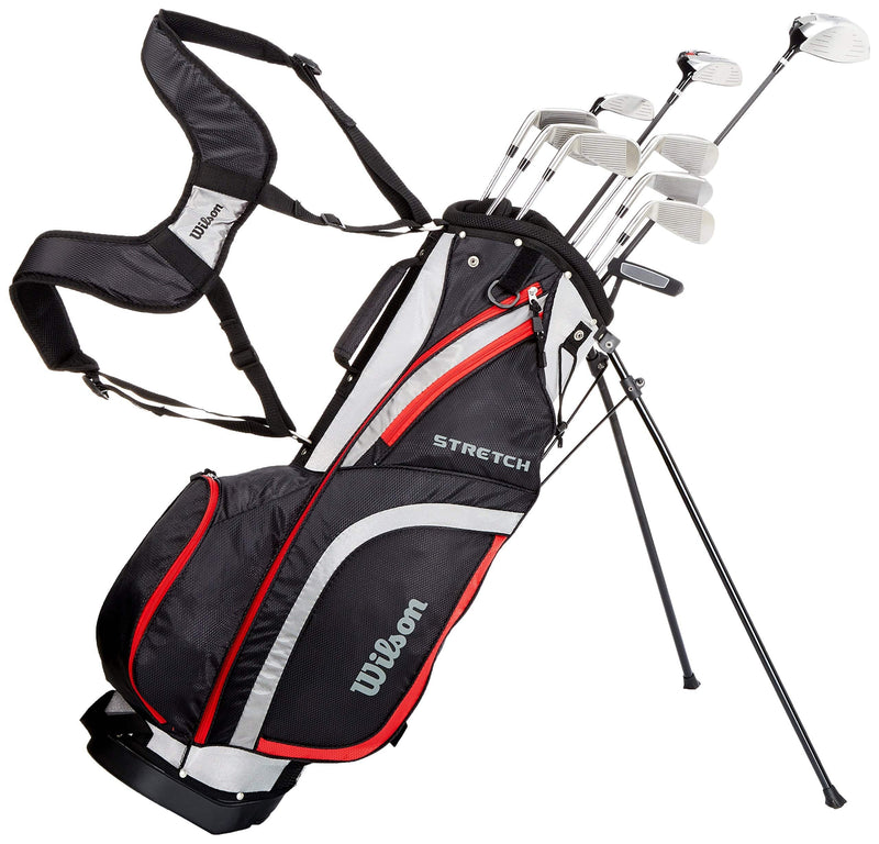 Wilson Amazon Exclusive Men's Stretch Beginner Complete Set, 10 Golf Clubs with Stand Bag, Black/Grey/Red, Standard Length - Golf Gift