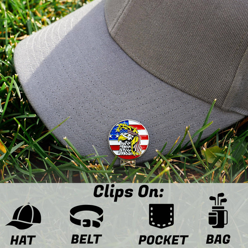 Bald Eagle Bandana Golf Ball Marker and Hat Clip - American Flag Bald Eagle Golf Ball Markers and Hat Clip - Magnetic Novelty America Golf Ball Marker Hat Clip - USA Golf Ball Markers and Hat Clip - Golf Gift