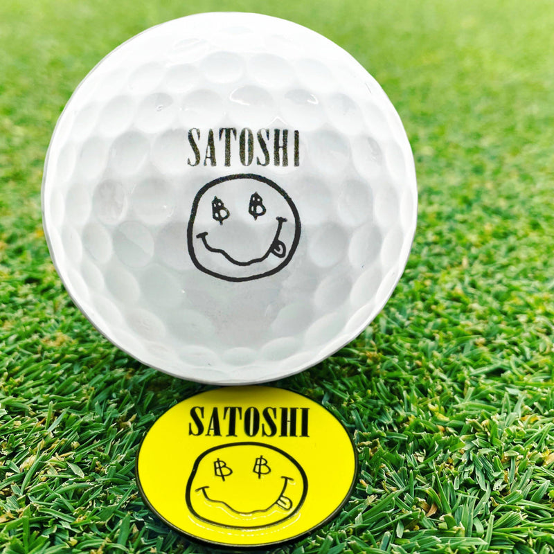 HODL 21 Satoshi Nakamoto Golf Ball Markers - Value Pack of 2 Black and Yellow - Works with Most Hat Magnetic Clips and Divot Repair Tools, Golf Gift Accessories - Satoshi Black and Yellow - 2 Pack - Golf Gift