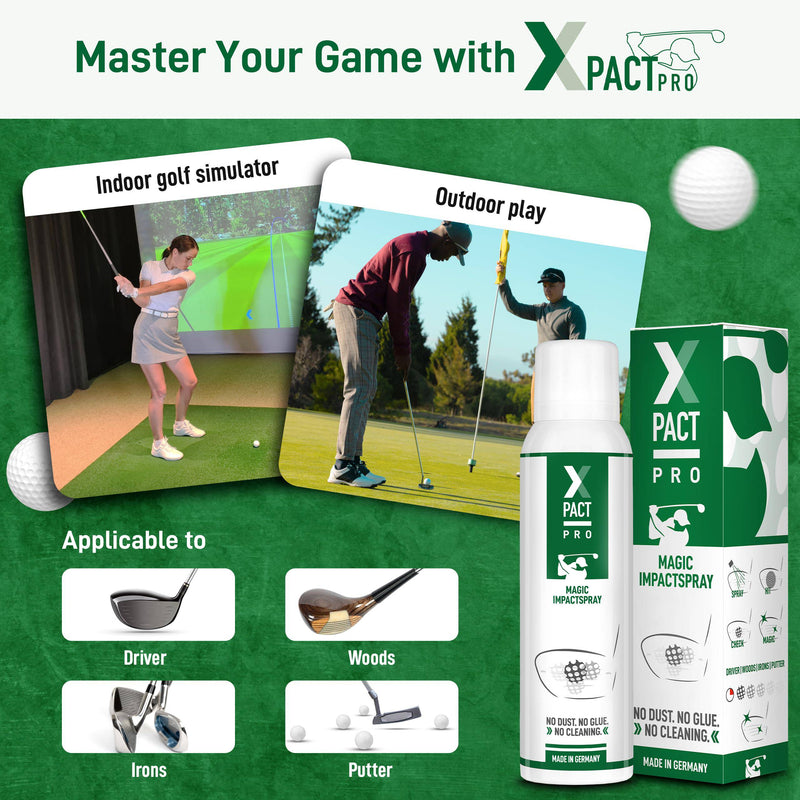 Xpact Pro Golf Impact Spray - Self-Evaporating Golf Club Spray for Direct Feedback on Impact Points - Improved Ball Flight, & Sweet Spot Accuracy - Up to 800 Tee Shots, Golf Gift for Golfers, 150ml - Golf Gift