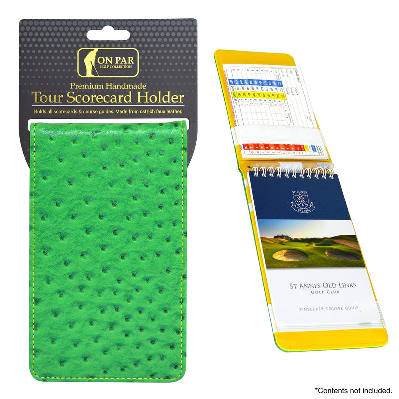 On Par Premium Golf Scorecard Holder - Ostrich, Green/Yellow - Golf Gift