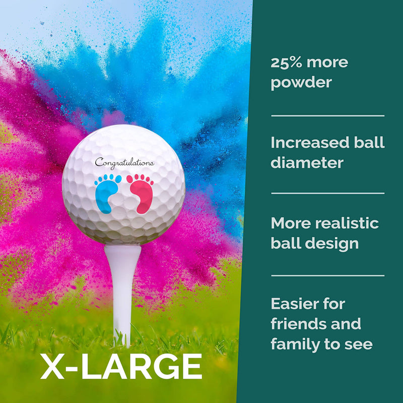 Gender Reveal Exploding Golf Balls Set for Gender Reveal Parties - ONE Wooden Tee, ONE Pink and ONE Blue Powder Filled Exploding Gender Reveal Golf Ball Included in Each Set (X-Large - Pink/Blue) - Golf Gift