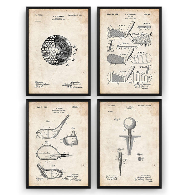 Magic Posters Golf Patent Prints - Set Of 4 - Golfer Sports Gift Fathers Dad Vintage Men Women Blueprint Wall Poster Art Decor - Frame Not Included - Golf Gift