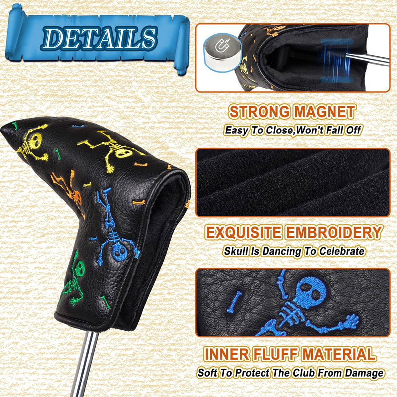 Big Teeth Golf Blade Putter Head Cover Magnetic Closure Fit for Scotty Cameron Taylormade Odyssey Balck PU Leather Colorful Skull Pattern - Golf Gift