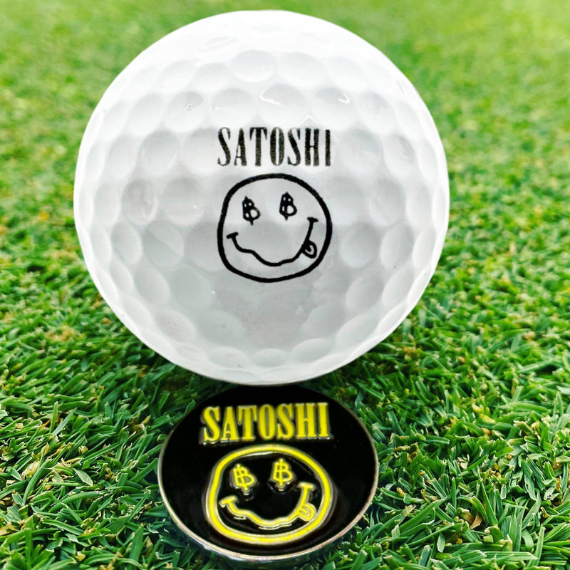 HODL 21 Satoshi Nakamoto Golf Ball Markers - Value Pack of 2 Black and Yellow - Works with Most Hat Magnetic Clips and Divot Repair Tools, Golf Gift Accessories - Satoshi Black and Yellow - 2 Pack - Golf Gift