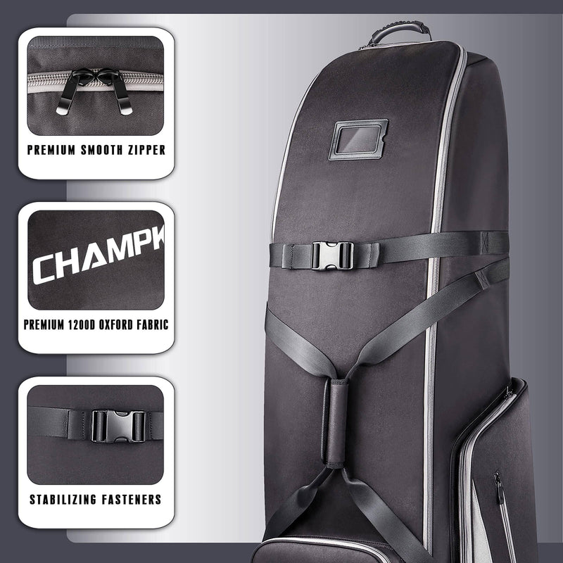 CHAMPKEY 1200D 3.0 Soft Padded Golf Travel Bag with Support Rod - Oversized Wheels Travel Golf Bag - Excellent Golf Club Travel Bags for Airlines (Black(Grey Support Rod)) - Golf Gift