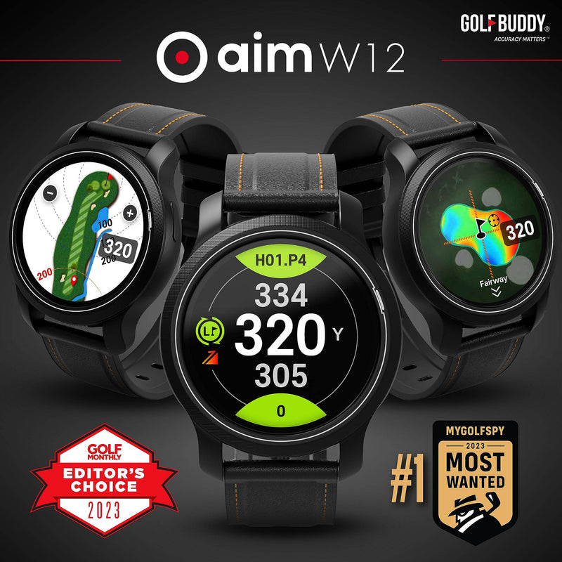 GolfBuddy Aim W12 GPS Golf Watch - Full Colour Touch Screen - Green Undulation, Hole Preview, Smartest Way to Play - Golf Gift