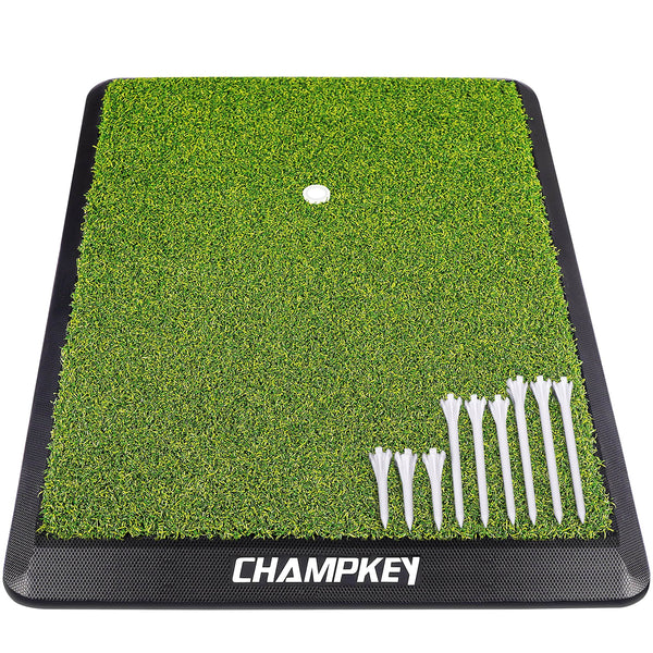 CHAMPKEY Premium Synthetic Turf Golf Hitting Mat | Heavy Duty Rubber Base Golf Practice Mat | Come with 1 Rubber Tee and 9 Plastic Tees - Golf Gift