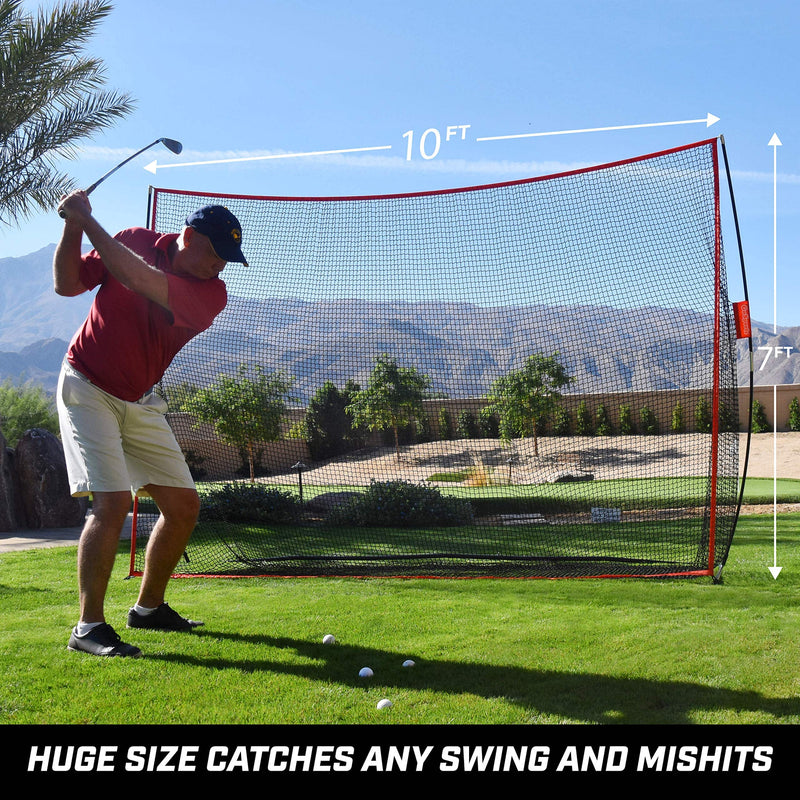 GoSports Golf Practice Hitting Net - Huge 10' x 7' Size - Designed By Golfers for Golfers, Red - Golf Gift