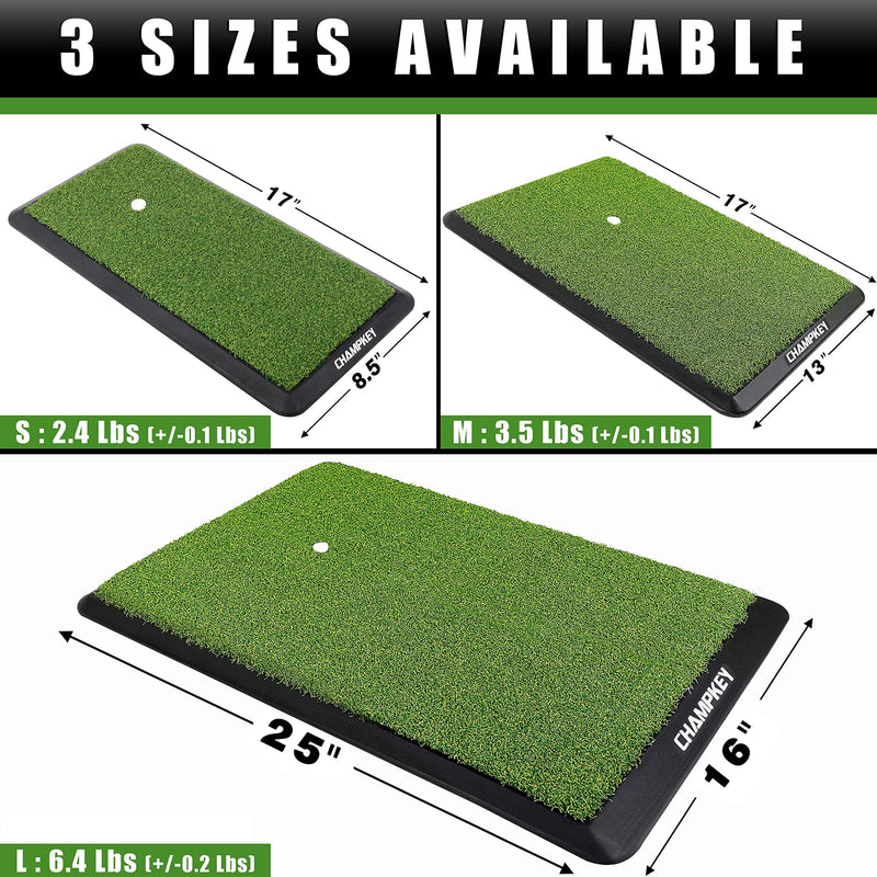 CHAMPKEY Premium Synthetic Turf Golf Hitting Mat | Heavy Duty Rubber Base Golf Practice Mat | Come with 1 Rubber Tee and 9 Plastic Tees - Golf Gift