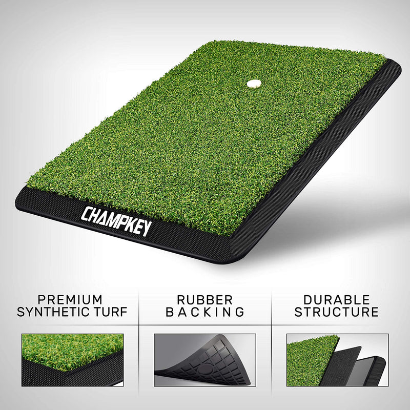 CHAMPKEY Premium Synthetic Turf Golf Hitting Mat | Heavy Duty Rubber Base Golf Practice Mat | Come with 1 Rubber Tee and 9 Plastic Tees - Golf Gift