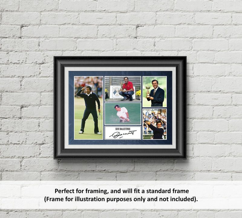 RJR PRINTS Seve Ballesteros - Golf Signed A4 Montage Photo Print Pre Printed Signature Autograph Gift - Golf Gift