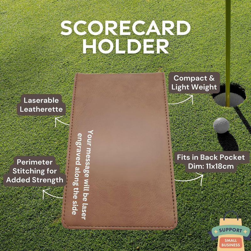 Personalised Golf Scorecard Holder with Matching Pencil | Brown Leather | Suitable for All Golfers | Birthday Present | Christmas Gift - Golf Gift