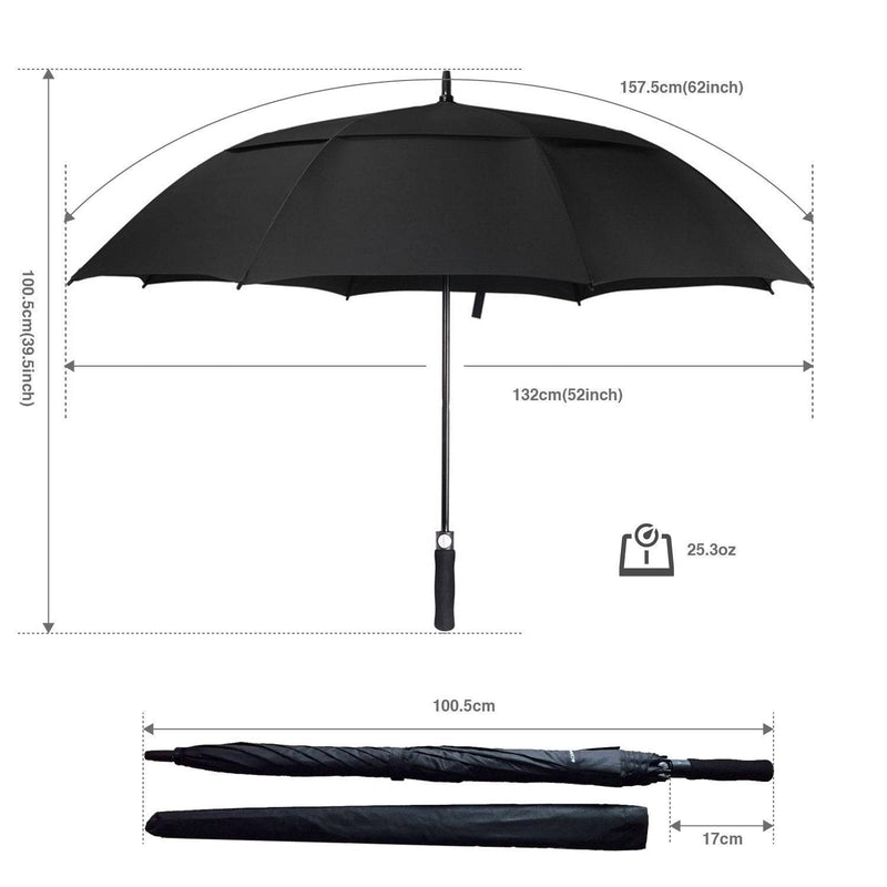 ACEIken Golf Umbrella Windproof Large 62 Inch, Double Canopy Vented, Automatic Open, Extra Large Oversized, Waterproof Sun Protection Ultra Rain & Wind Resistant Umbrellas, Black