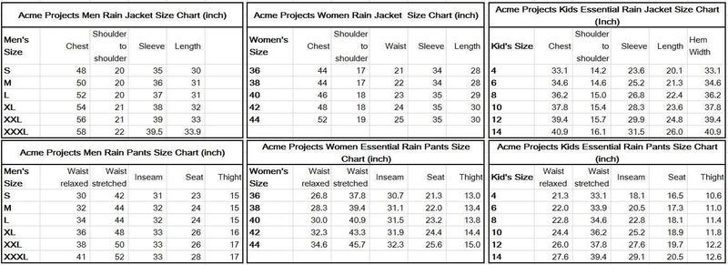 Acme Projects Rain Suit (Jacket + Pants), 100% Waterproof, Breathable, Taped Seam, 10000mm/3000gm, YKK Zipper