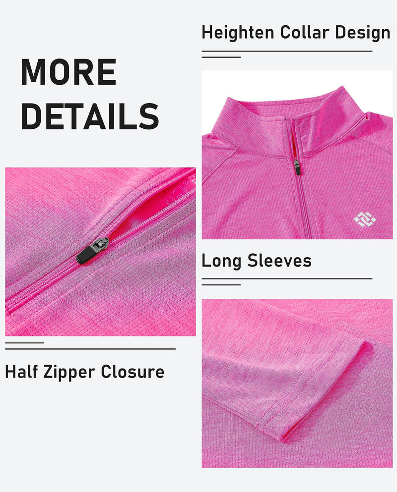 AjezMax Womens 1/4 Zip Long Sleeve Running Top Ladies Gym Sports Yoga Tops UPF 50+ Outdoor Hiking Cycling Golf Shirts Rose-red