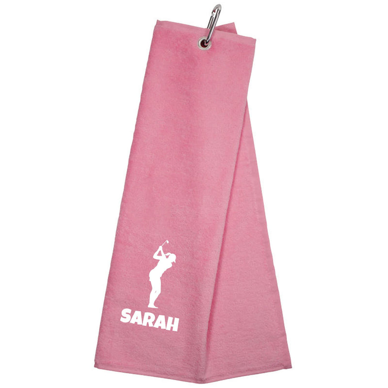 Always Looking Good Personalised Golf Towel Pink with Any Name Any Font Luxury Velour 50cm x 40cm Custom Embroidered Golf Towel with Carabiner Clip Gift- Golf Gifts for men and women