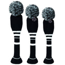 3 or 4 Pack Pom Golf Head Covers for Woods 1 3 5 Driver Fairway Hybrids Golf Wood Head Cover Set with Number Tag Knitted Golf Head Covers (Black 135)