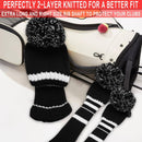 3 or 4 Pack Pom Golf Head Covers for Woods 1 3 5 Driver Fairway Hybrids Golf Wood Head Cover Set with Number Tag Knitted Golf Head Covers (Black 135)