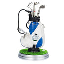 Mini Golf Bag Desk Pen Set with Clock – White & Blue