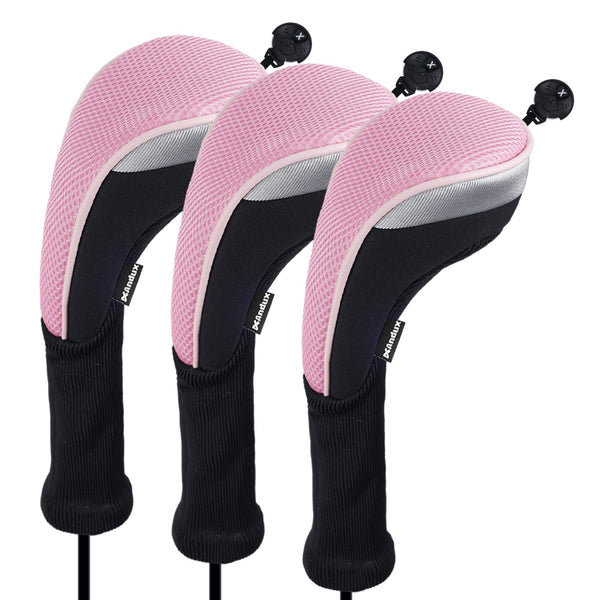 Andux 3pcs/Pack Long Neck Golf Hybrid Club Head Covers Dial No. Tag CTMT-02 Pink