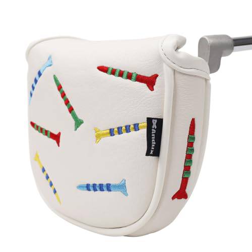 Andux PU Striped Tees Pattern Putter Cover Golf Putter Head Covers (Square, white)