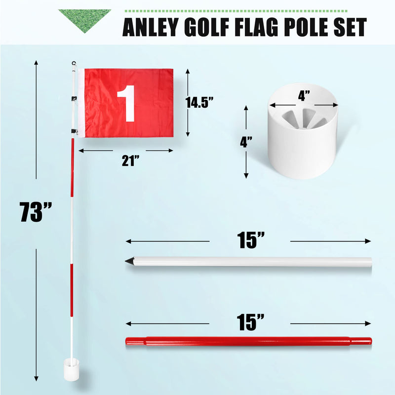 Anley 6 Ft Golf Flagsticks Golf Flag and Hole Cup Set - Golf Pin Flags for Standard Golf Course, Driving Range Backyard, Garden Golf - Detachable and Portable Design