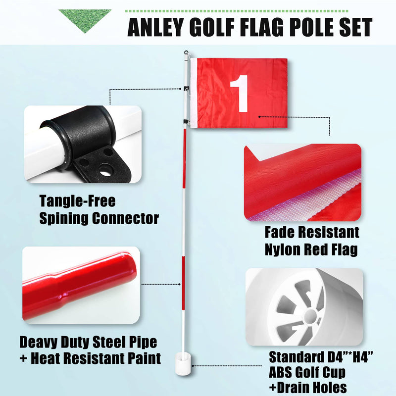 Anley 6 Ft Golf Flagsticks Golf Flag and Hole Cup Set - Golf Pin Flags for Standard Golf Course, Driving Range Backyard, Garden Golf - Detachable and Portable Design